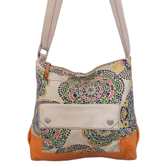Fossil Handbags - Canvas Floral Print Crossbody Bag in Beige and Orange